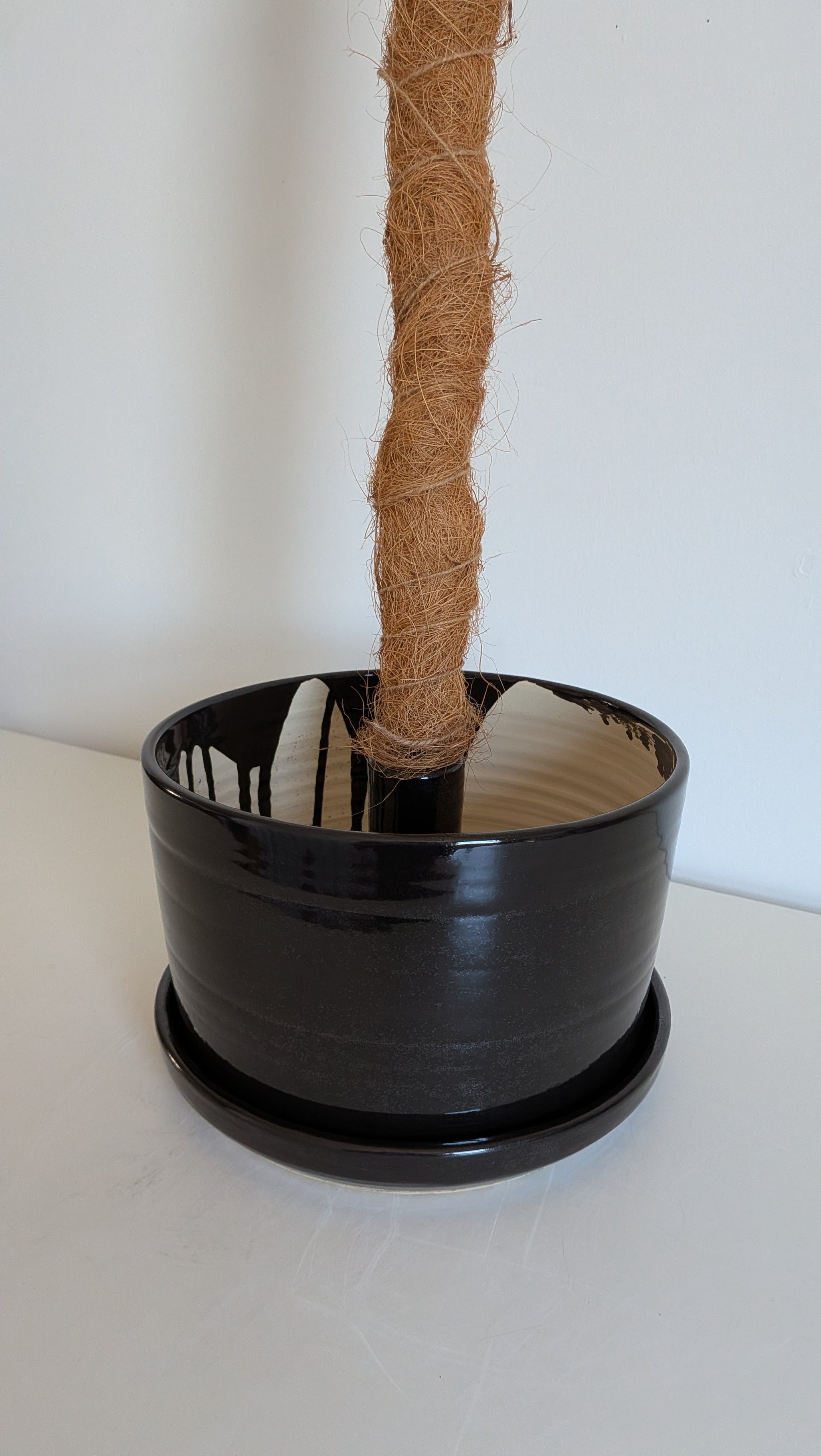 8" Pole Dancing Planter Black Oil Spot Glaze