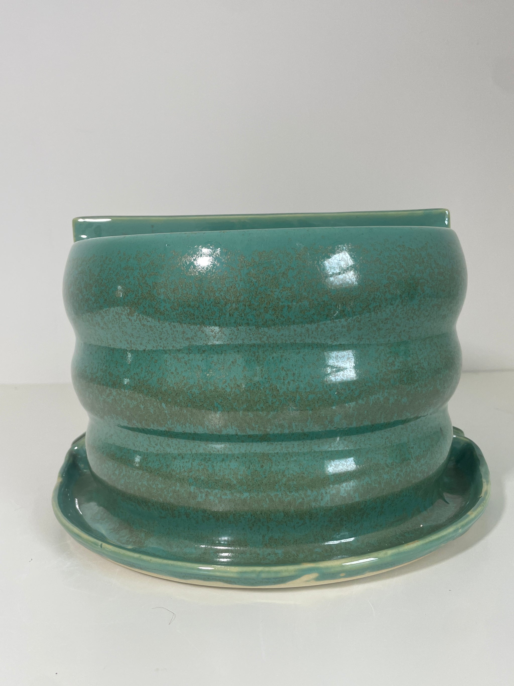 8" Curvy Plant Shelfie Bookends in Green Speckled Glaze