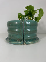 8" Curvy Plant Shelfie Bookends in Green Speckled Glaze
